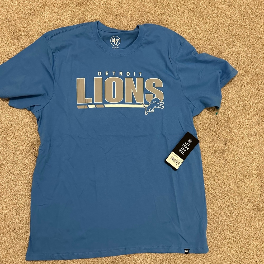Detroit Lions 47 brand SS T shirt Mens Extra Large XL Light Blue New NWT